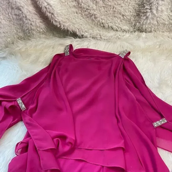 Glamour Hot pink polyester and spandex flowy sleeveless rhinestones accents SZ16 - Picture 7 of 12